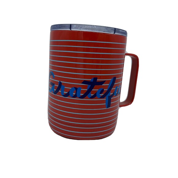 Anthropologie Travel Mug w/ Lid GRATEFUL Coffee Cup Stripes Summer July 4th USA - Picture 10 of 10